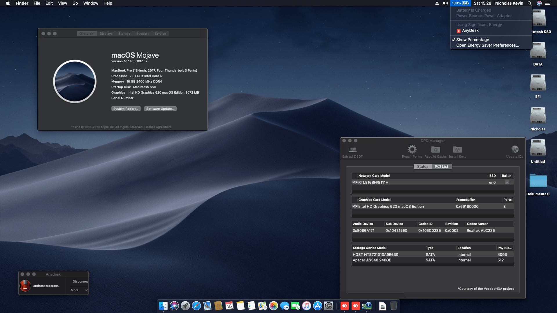 Success Hackintosh macOS Mojave 10.14.5 Build 18F132 at Asus ROG GL553VD-FY380